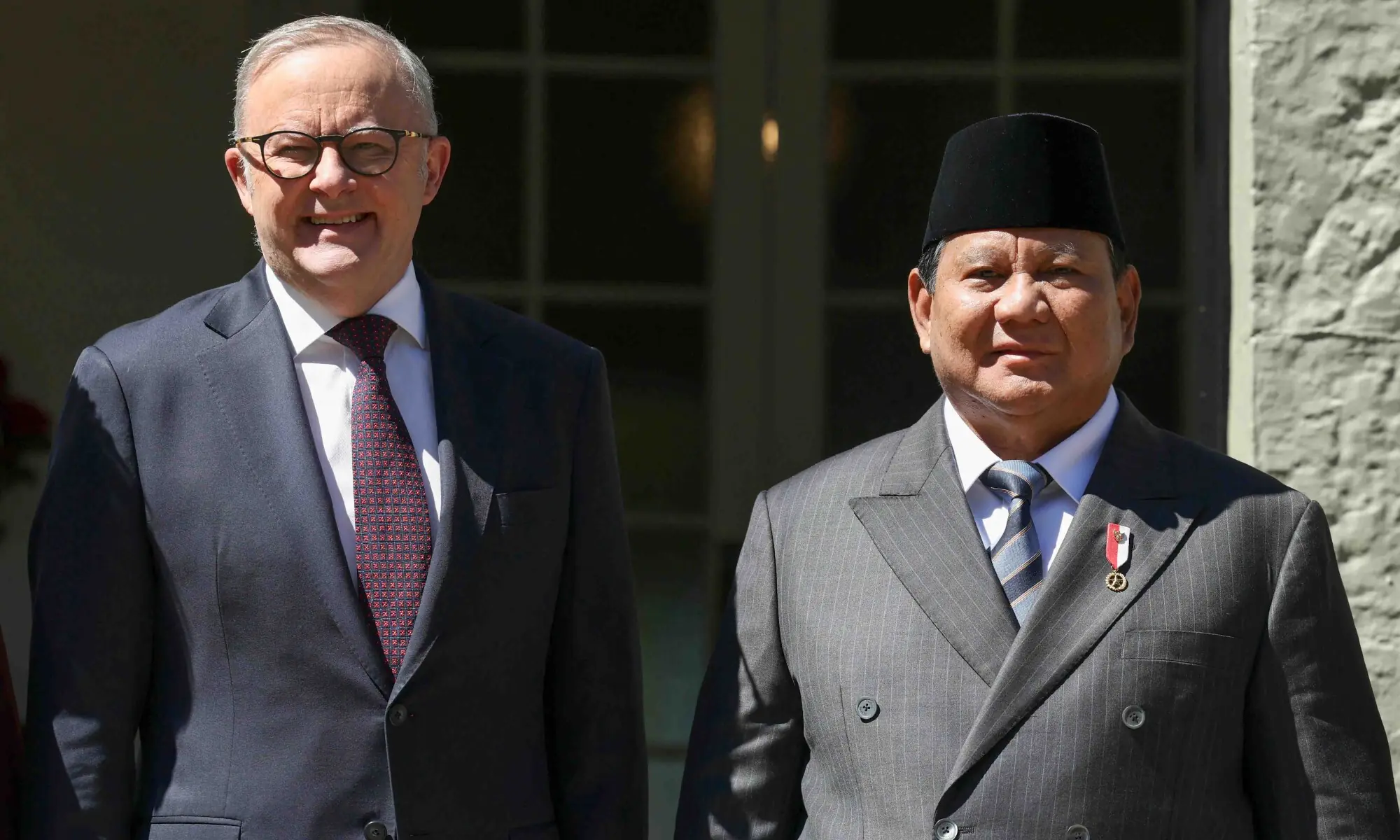 Australia&rsquo;s Prime Minister Anthony Albanese (L) greets Indonesia&rsquo;s President Prabowo Subianto at Kirribilli House in Sydney on November 12, 2025. &mdash; AFP