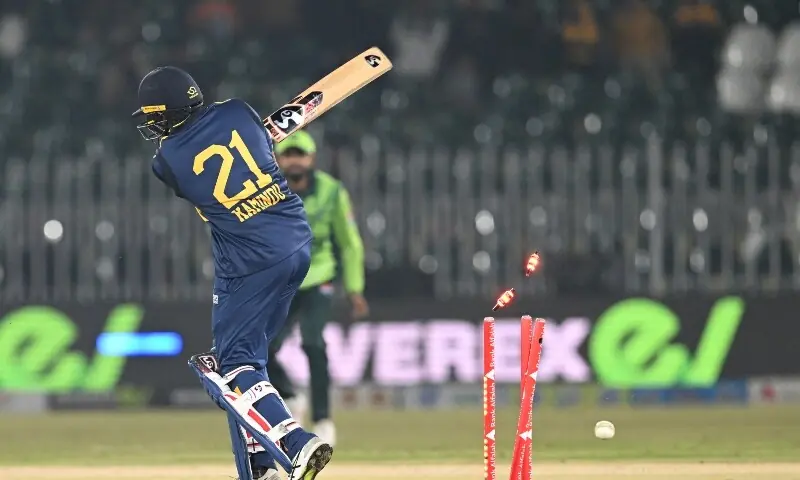 Sri Lanka&rsquo;s Kamindu Mendis is clean bowled by Pakistan&rsquo;s Faheem Ashraf (not pictured) during the first one-day international (ODI) cricket match between Pakistan and Sri Lanka at the Rawalpindi Cricket Stadium in Rawalpindi on November 11. &mdash; AFP