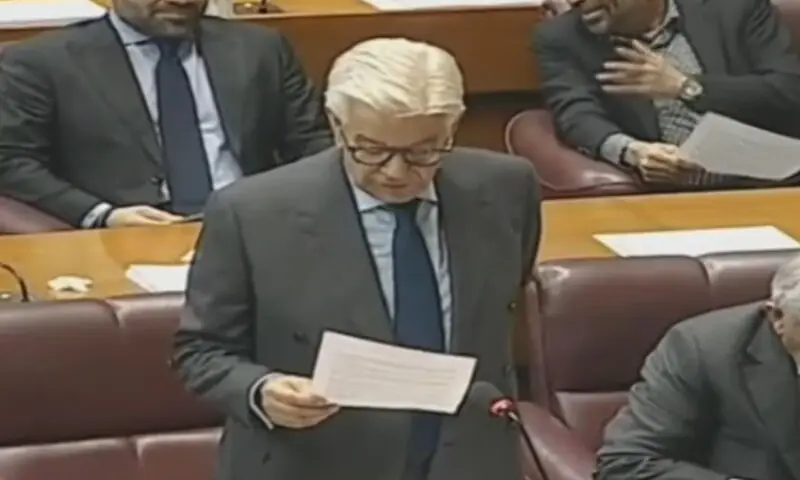 Defence Minister Khawaja Asif speaks in the National Assembly on Thursday. &mdash; screengrab
