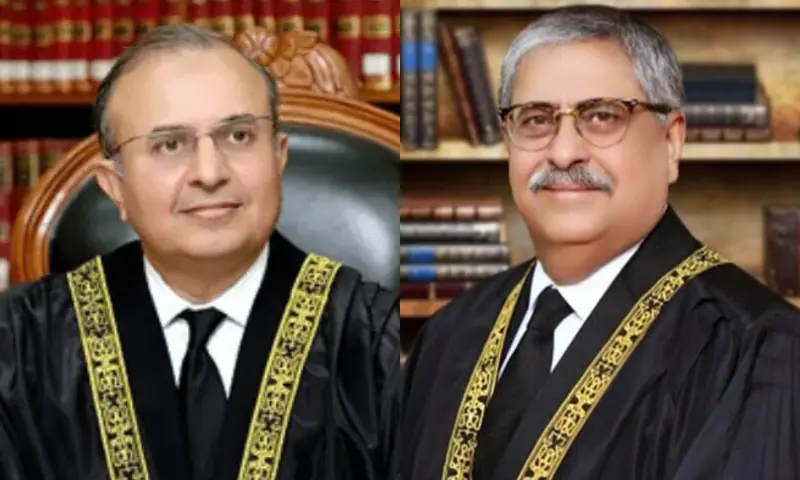 A photo combination of Justice Mansoor Ali Shah (L) and Justice Athar Minallah (R). &mdash; SC and IHC websites/File