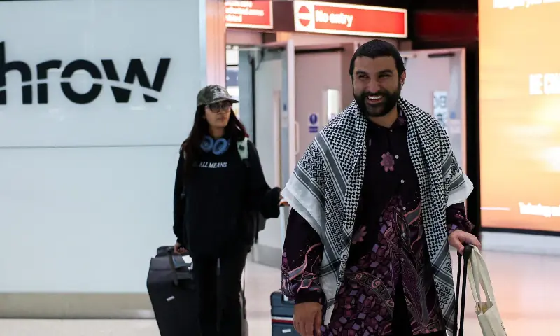British pro-Palestinian commentator Sami Hamdi arrives at London Heathrow Terminal 2, after being detained by US immigration authorities for more than two weeks, in Greater London, Britain on November 13, 2025. — Reuters British pro-Palestinian commentator Sami Hamdi arrives at London Heathrow Terminal 2, after being detained by US immigration authorities for more than two weeks, in Greater London, Britain on November 13, 2025. — Reuters