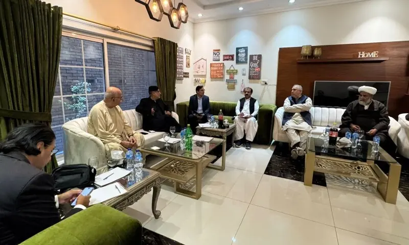 A meeting of opposition leaders in Islamabad on Friday. &mdash; TTAP X