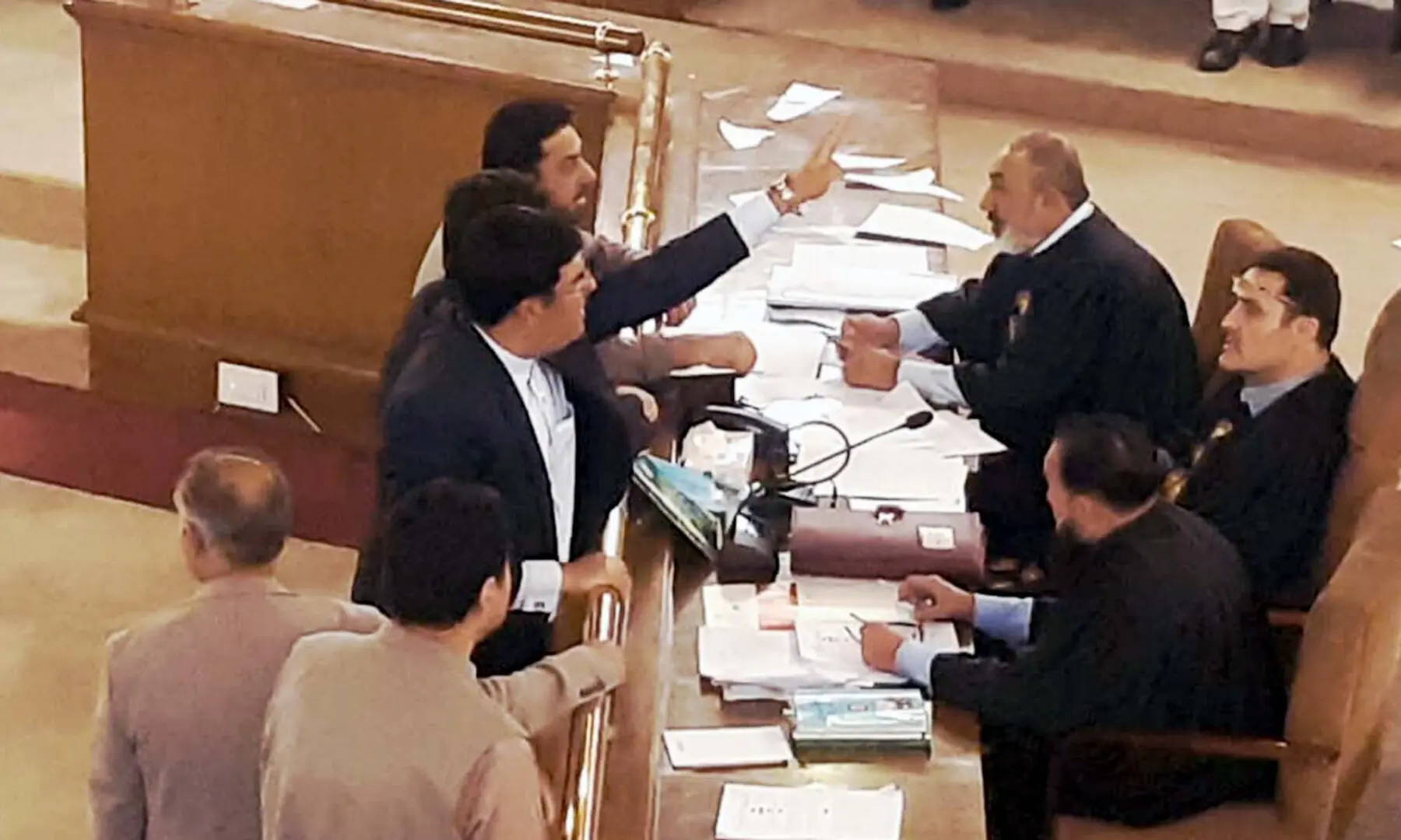 OPPOSITION members in the Balochistan Assembly protest the passage of the Child Marriage Prohibition Bill during the session.—PPI OPPOSITION members in the Balochistan Assembly protest the passage of the Child Marriage Prohibition Bill during the session.—PPI