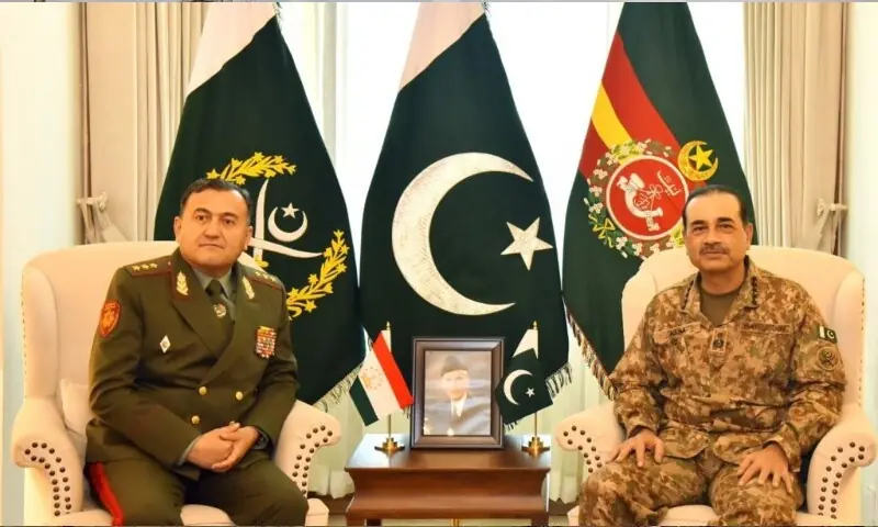 Minister of Defence of Tajikistan Colonel General Sobirzoda Emomali Abdulrahim called on Chief of Army Staff (COAS) Field Marshal Syed Asim Munir at the General Headquarter in Rawalpindi on Friday. &mdash; Photo courtesy ISPR