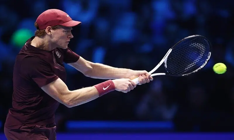 Italy&rsquo;s Jannik Sinner in action during the ATP Finals semi-final against Australia&rsquo;s Alex de Minaur in Turin on November 15, 2025.&mdash;Reuters