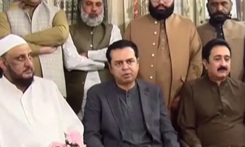 Minister of State for Interior Tallal Chaudhry speaks addresses media in Faisalabad on Nov 16, 2025. &mdash; DawnNewsTV