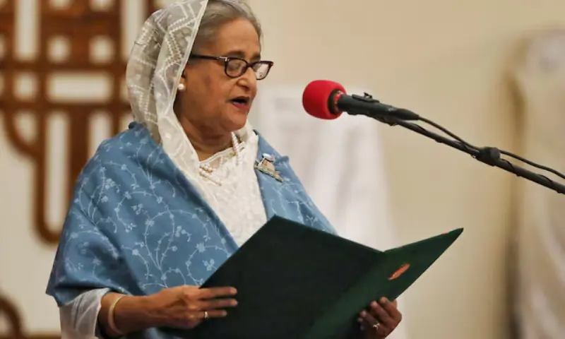 Prime Minister Sheikh Hasina takes oath as the country&rsquo;s Prime Minister at the Bangabhaban in Dhaka, Bangladesh, on January 11, 2024. &mdash; Reuters/File