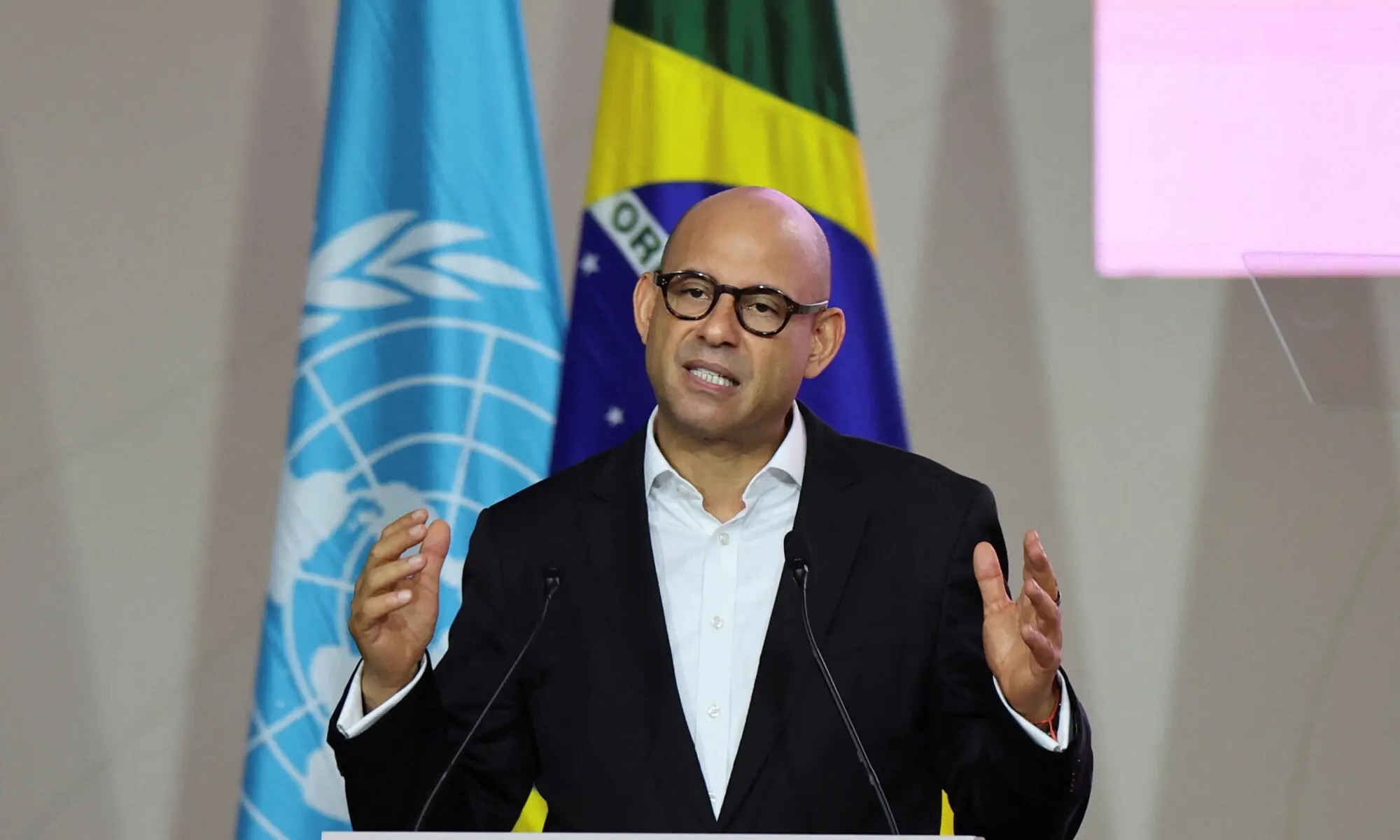Executive Secretary of the United Nations Framework Convention on Climate Change (UNFCCC), Simon Stiell, attends the high-level segment during the UN Climate Change Conference (COP30), in Belem, Brazil on November 17. &mdash; Reuters