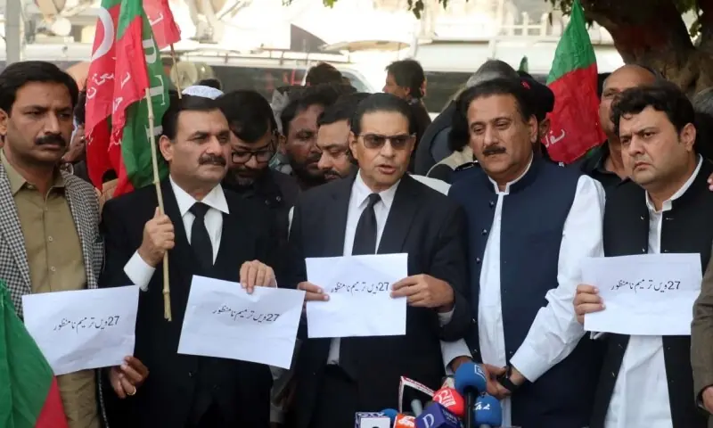 PTI Secretary General Salman Akram Raja speaks to the media outside Punjab Assembly in Lahore on Monday. — APP PTI Secretary General Salman Akram Raja speaks to the media outside Punjab Assembly in Lahore on Monday. — APP