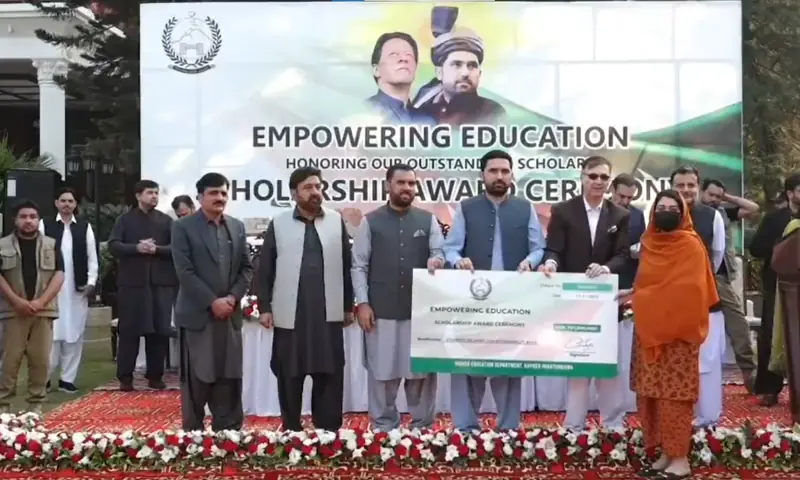 KP CM Sohail Afridi distributes scholarship cheques to undergraduate and graduate students at CM House, Peshawar on Nov 17, 2025. — screengrab via X/GovernmentKP KP CM Sohail Afridi distributes scholarship cheques to undergraduate and graduate students at CM House, Peshawar on Nov 17, 2025. — screengrab via X/GovernmentKP