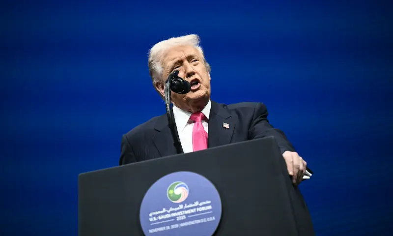 US President Donald Trump delivers remarks at the US-Saudi Investment Forum at the John F. Kennedy Centre for the Performing Arts in Washington, DC on November 19, 2025. &mdash; AFP