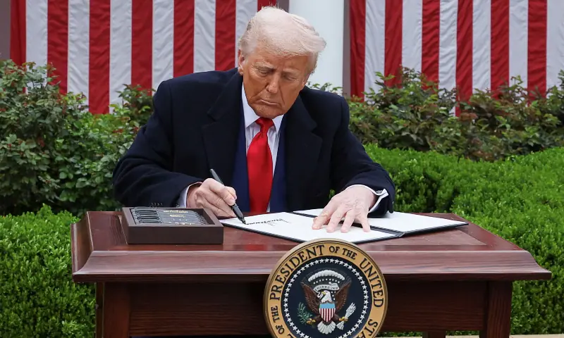 In this file photo, US President Donald Trump signs an executive order on tariffs, in the Rose Garden at the White House in Washington, DC, US on April 2, 2025. — Reuters/File In this file photo, US President Donald Trump signs an executive order on tariffs, in the Rose Garden at the White House in Washington, DC, US on April 2, 2025. — Reuters/File