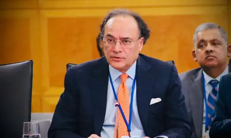 A file photo of Finance and Revenue Minister Muhammad Aurangzeb on the sidelines of the IMF&ndash;World Bank Annual Meetings in Washington DC on October 19. &mdash;Ministry of Finance/X
