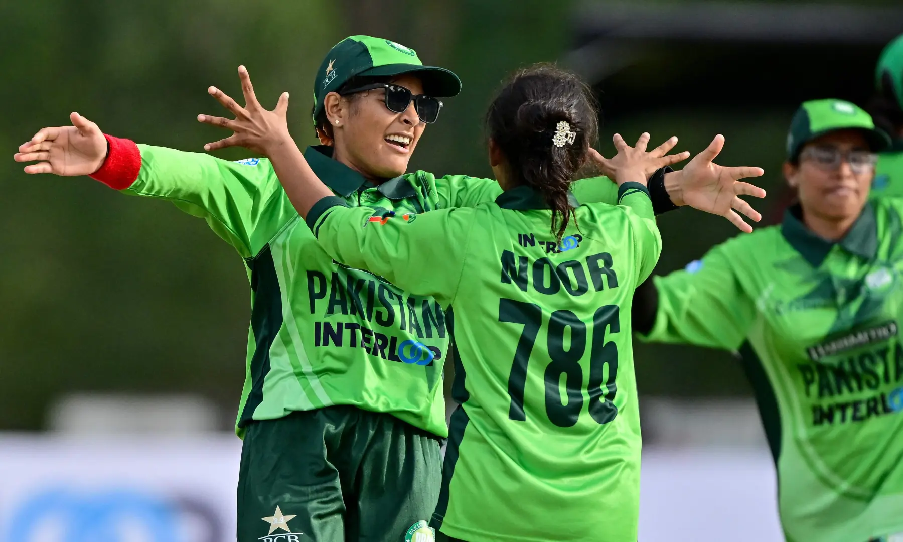 Pakistan&rsquo;s Noor Fatima (C) celebrates with teammates after taking the wicket of India&rsquo;s Simu Das during the Women&rsquo;s Blind Twenty20 World Cup 2025 match between India and Pakistan at the BOI Cricket Stadium in Katunayake on November 16, 2025. &mdash; AFP