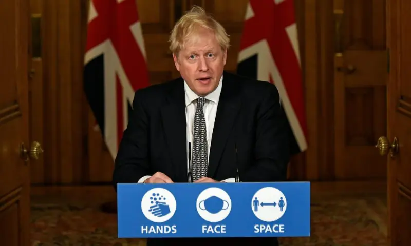 In this file photo, Britain&rsquo;s then-Prime Minister Boris Johnson gestures as he speaks during a press conference where he announces new restrictions to help combat the coronavirus  outbreak, at 10 Downing Street in London, Britain on Oct 31, 2020. &mdash; Reuters/File