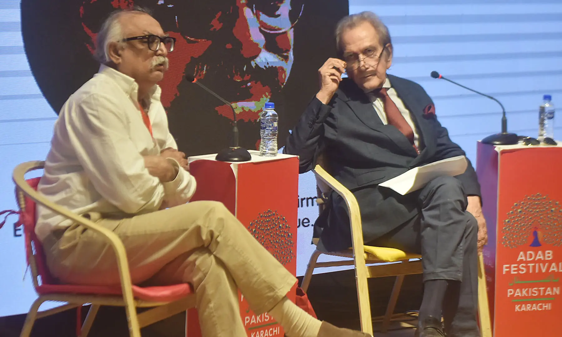 Former FBR Chairman Shabbar Zaidi delivers a talk at the Adab Festival in Karachi on November 22. - Fahim Siddiqui