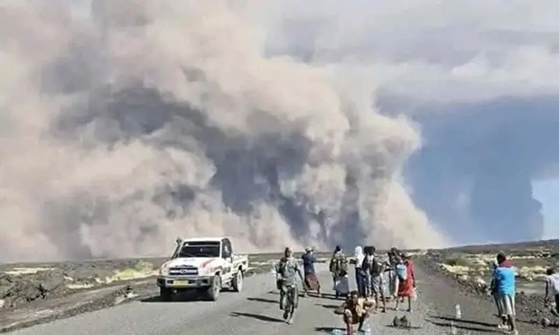 Onlookers watch as the Erta Ale volcano erupts in Ethiopia&rsquo;s Afar region on November 23. &mdash; Addis Standard