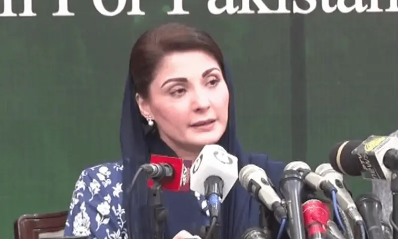 PML-N&rsquo;s Maryam Nawaz addresses a press conference in Lahore. &mdash; DawnNewsTV/File