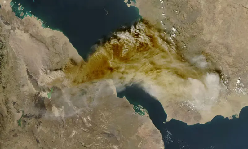 A satellite image shows ash rising from the eruption of the Hayli Gubbi volcano in Ethiopia as it drifts over the Red Sea, on November 23, 2025. — Reuters A satellite image shows ash rising from the eruption of the Hayli Gubbi volcano in Ethiopia as it drifts over the Red Sea, on November 23, 2025. — Reuters