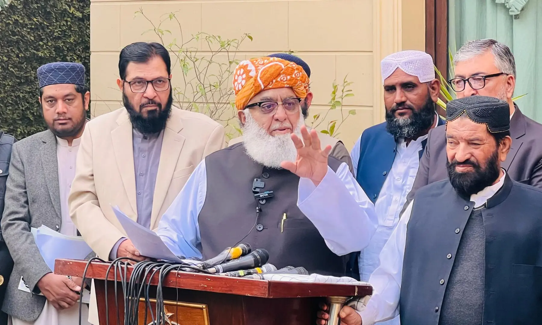 JUI-F chief Maulana Fazlur Rehman addresses media in Islamabad on Nov 25, 2025. &mdash; DawnNewsTV