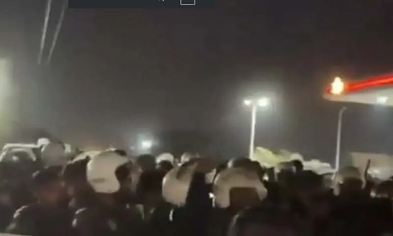 Riot police try to disperse PTI workers and supporters outside Adiala Jail in Rawalpindi on November 25. &mdash; Screengrab via X/@PTIofficial