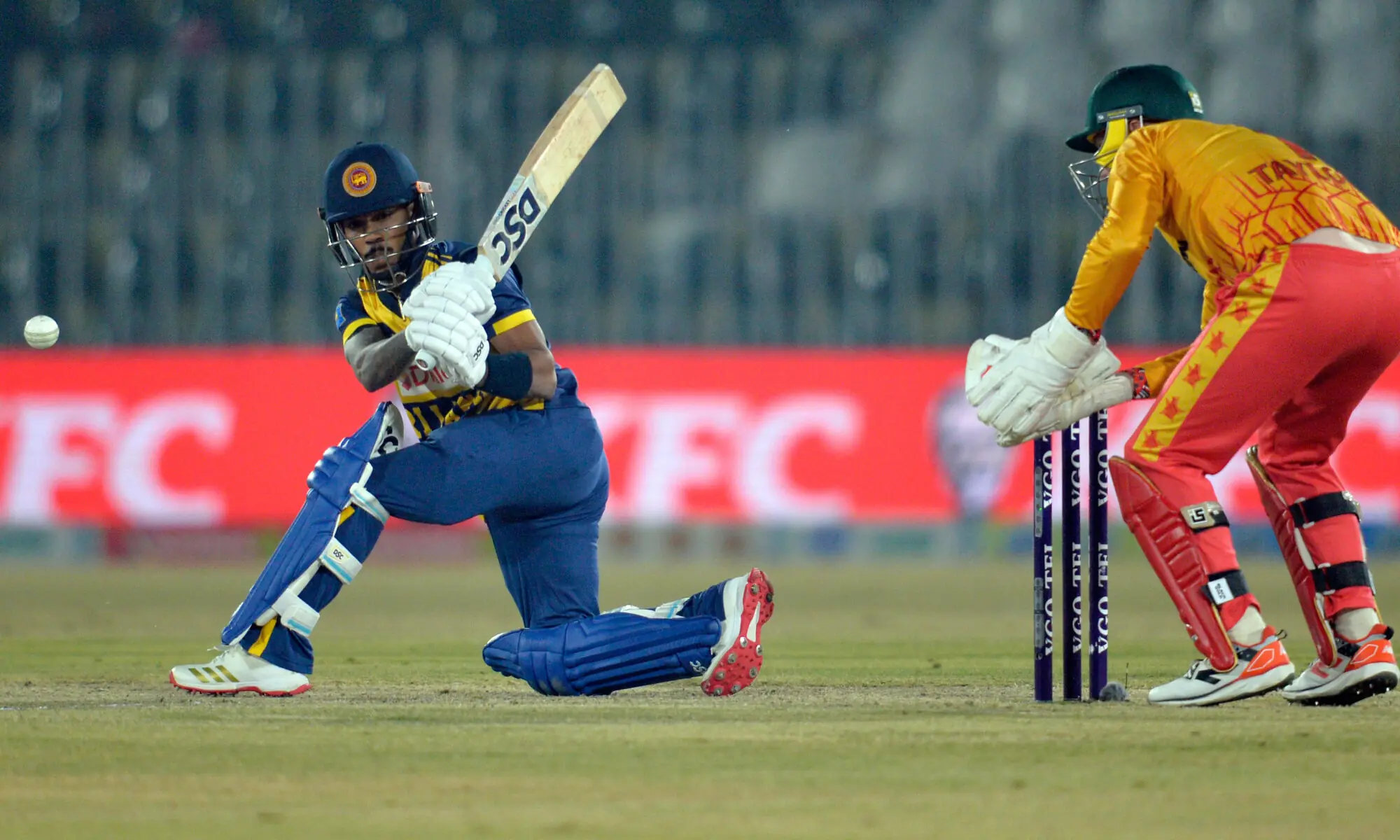 Sri Lankan opener Pathum Nissanka plays a shot during the Twenty20 International tri-series match against Zimbabwe at the Rawalpindi Cricket Stadium on November 25, 2025.&mdash;Tanveer Shahzad/White Star