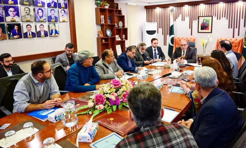 The Commission for the Protection of Journalists and Media Professionals holds its inaugural meeting under the chairpersonship of Kamaluddin Tipu in Islamabad on November 25. &mdash; PID