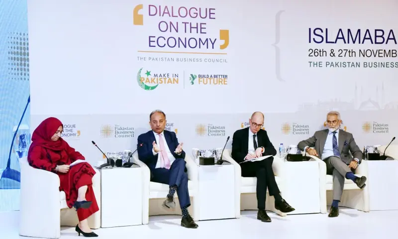 Federal Minister for Climate Change Senator Musadik Malik participates in a panel discussion organised by the Pakistan Business Council titled “Climate Resilience: Who Pays the Price for Delay?” in Islamabad on November 26. — PID