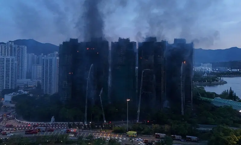 A drone view shows flames and thick smoke rising from the Wang Fuk Court housing estate during a major fire, in Tai Po, Hong Kong, China, November 27, 2025. — Reuters