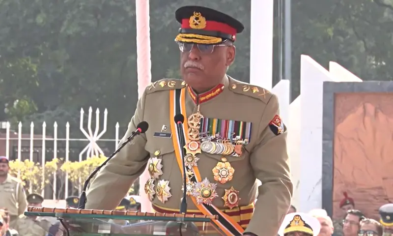 Outgoing CJCSC General Sahir Shamshad Mirza addresses a farewell ceremony at Joint Staff Headquarters on November 26. — Screengrab via ISPR Outgoing CJCSC General Sahir Shamshad Mirza addresses a farewell ceremony at Joint Staff Headquarters on November 26. — Screengrab via ISPR