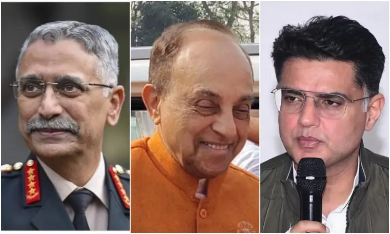 A combination photo shows former chief of Indian army staff General (retired) MM Naravane, former Indian minister Dr Subramanian Swamy and Indian lawmaker Sachin Pilot. — X/@ManojNaravane/Facebook/Dr Subramanian Swamy/Instagram/@sachinpilot A combination photo shows former chief of Indian army staff General (retired) MM Naravane, former Indian minister Dr Subramanian Swamy and Indian lawmaker Sachin Pilot. — X/@ManojNaravane/Facebook/Dr Subramanian Swamy/Instagram/@sachinpilot