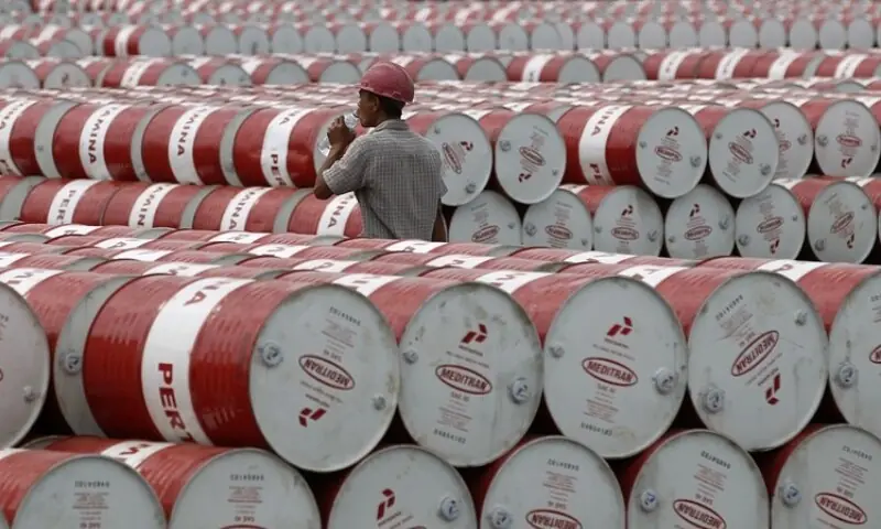 This image shows oil barrels at a storage depot in Jakarta. — Reuters This image shows oil barrels at a storage depot in Jakarta. — Reuters