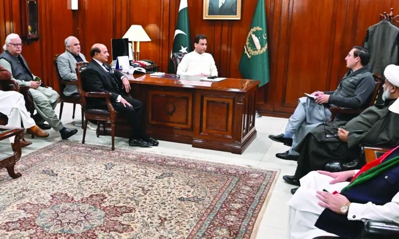 Speaker Sardar Ayaz Sadiq in a meeting with members of opposition at Parliament House on November 28. &mdash; Photo via Author