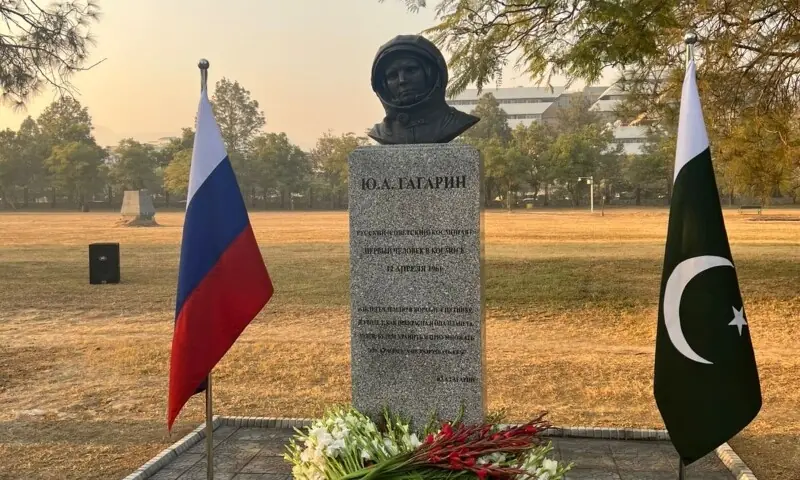A photo of a monument to Yuri Gagarin, the first man in space, in Islamabad&rsquo;s Fatima Jinnah Park on November 28. &mdash; X/@RusEmbPakistan