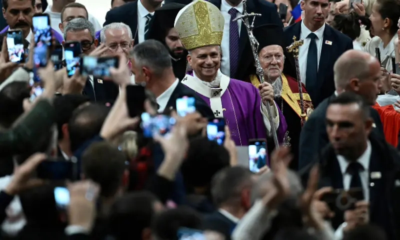Pope Leo XIV greets the crowd during a mass at the Volkswagen Arena as part of his apostolic journey to Turkey and Lebanon, in Istanbul on November 29, 2025. — AFP Pope Leo XIV greets the crowd during a mass at the Volkswagen Arena as part of his apostolic journey to Turkey and Lebanon, in Istanbul on November 29, 2025. — AFP