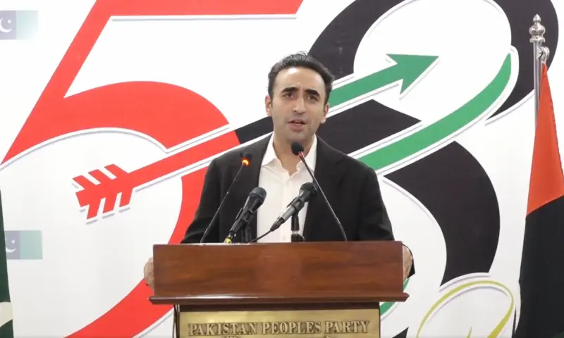 PPP Chairman Bilawal Bhutto-Zardari speaks in a video address live-streamed at PPP&rsquo;s gatherings across the country to mark its 58th foundation day, on Nov 30, 2025. &mdash; screengrab via X/MediaCellPPP