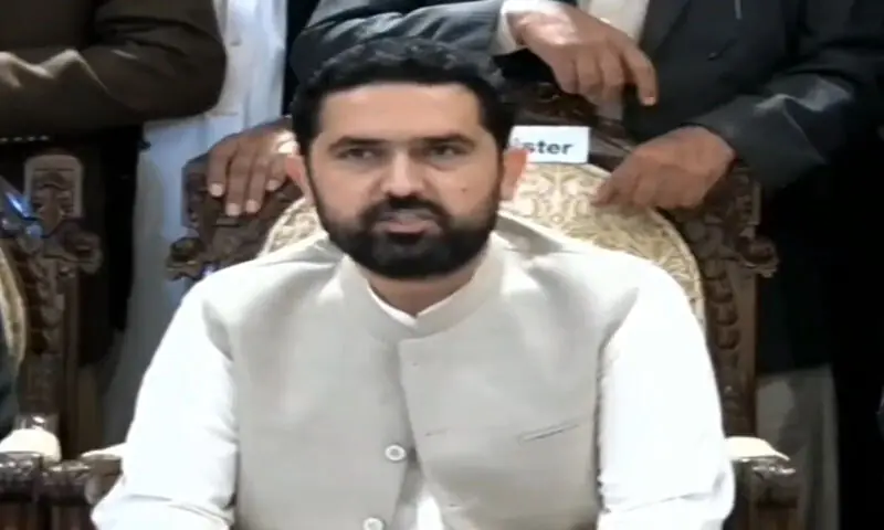 Khyber Pakhtunkhwa Chief Minister Sohail Afridi addresses a press conference at the Chief Minister&rsquo;s House in Peshawar on November 20. &mdash; Screengrab via X/@PTIofficial