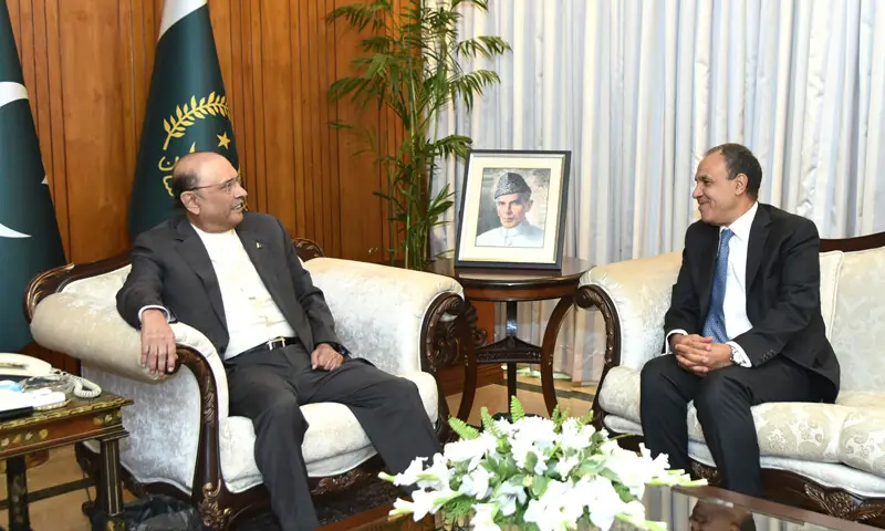 Egyptian Foreign Minister Badr Abdelatty meets President Asif Ali Zardari on Sunday at Aiwan-i-Sadr. &mdash; Photo courtesy President&rsquo;s Secretariat