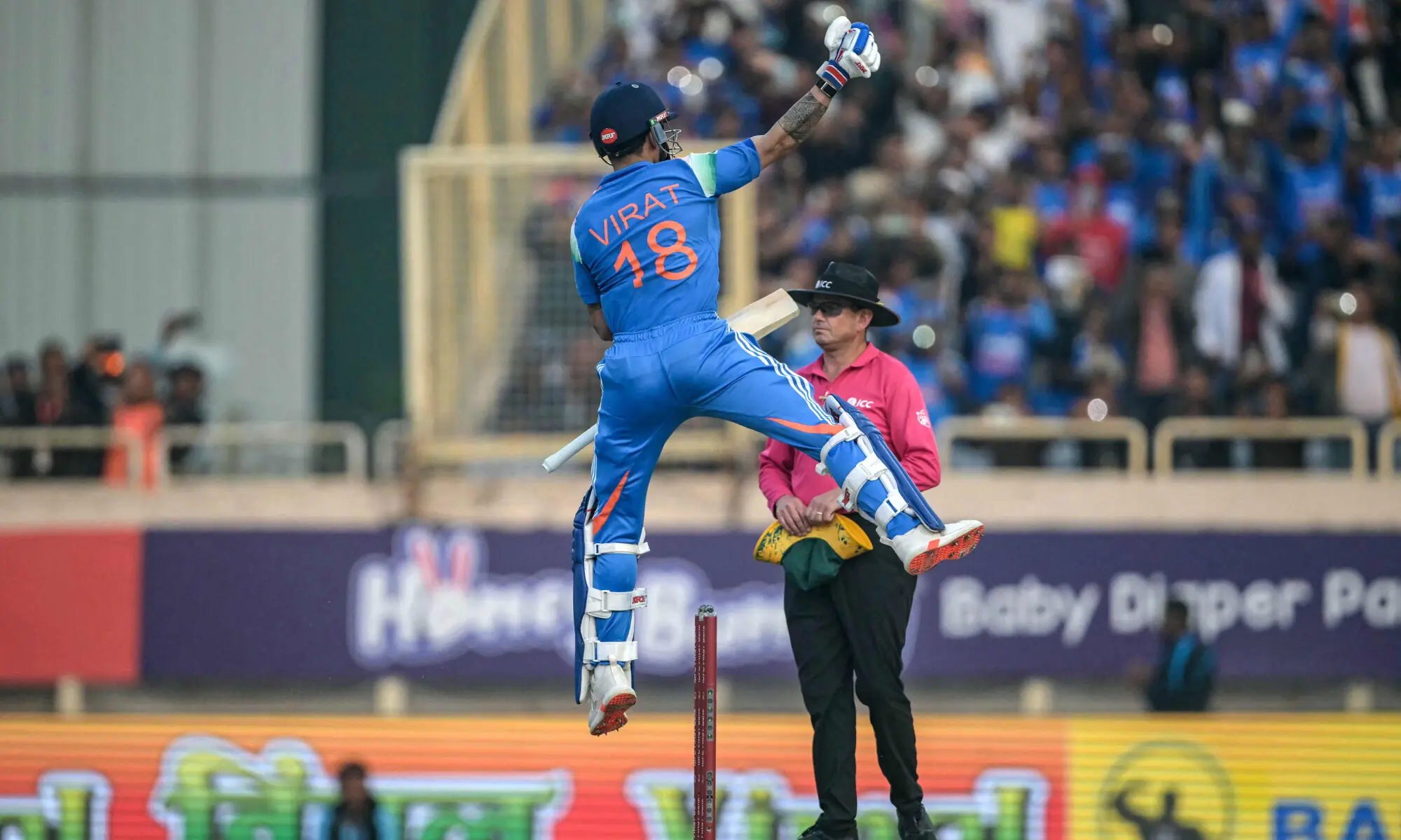 India&rsquo;s Virat Kohli celebrates after scoring a century during the first One-day International against South Africa at the JSCA International Stadium in Ranchi on November 30, 2025.&mdash;AFP