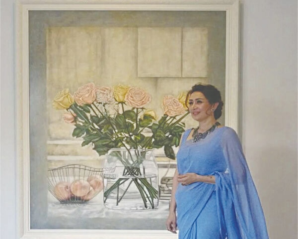 Nazia Ejaz pictured in front of her artwork Startdust I