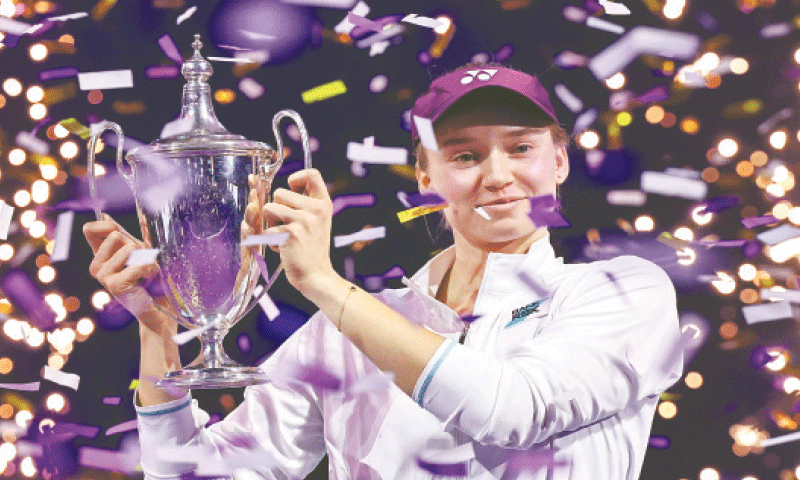 KAZAKHSTAN&rsquo;S Elena Rybakina lifts the WTA Finals trophy after defeating Aryna Sabalenka of Belarus in the decider at the King Saud University Indoor Arena.&mdash;AFP