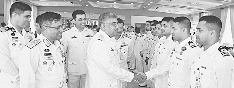 CHIEF of the Naval Staff Admiral Naveed Ashraf meets naval officers at the Bangladesh Naval Academy.—Dawn