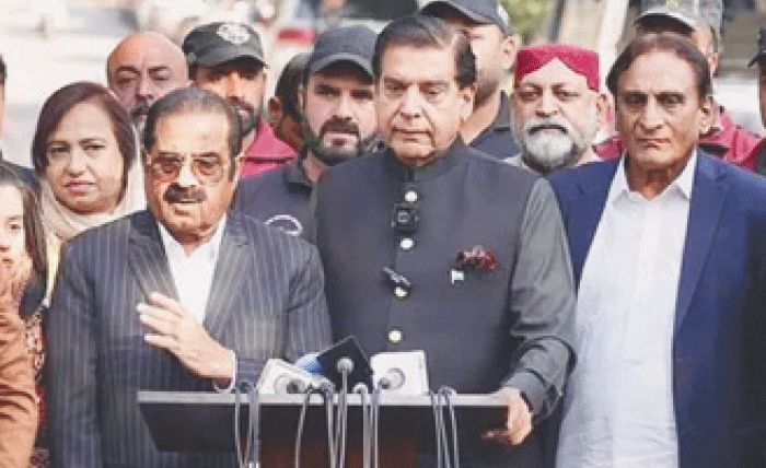 ISLAMABAD: Faisal Rathore stands with other PPP leaders as his nomination is announced.&mdash;Courtesy PPP