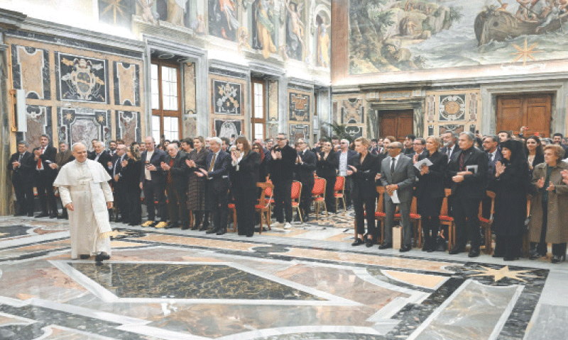 POPE Leo walks for an audience with filmmakers and actors at the Vatican.—Reuters POPE Leo walks for an audience with filmmakers and actors at the Vatican.—Reuters