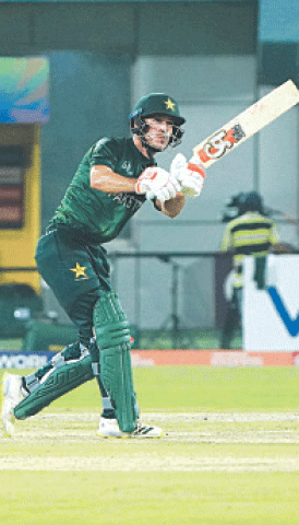 PAKISTAN Shaheens batter Maaz Sadaqat plays a shot during the Rising Stars Asia Cup match against India ‘A’ at the West End Park on Sunday.—Courtesy ACC