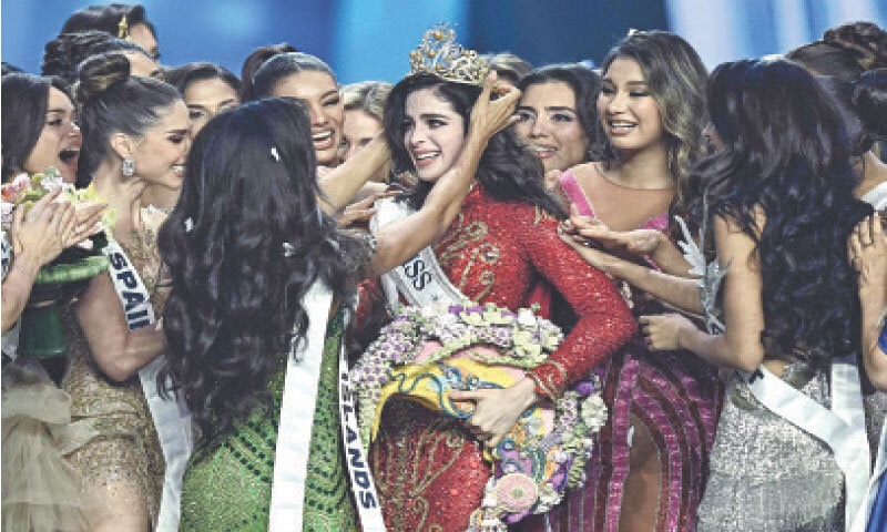 Miss Mexico Fatima Bosch is surrounded by other contestants as she celebrates winning the Miss Universe title.—AFP Miss Mexico Fatima Bosch is surrounded by other contestants as she celebrates winning the Miss Universe title.—AFP