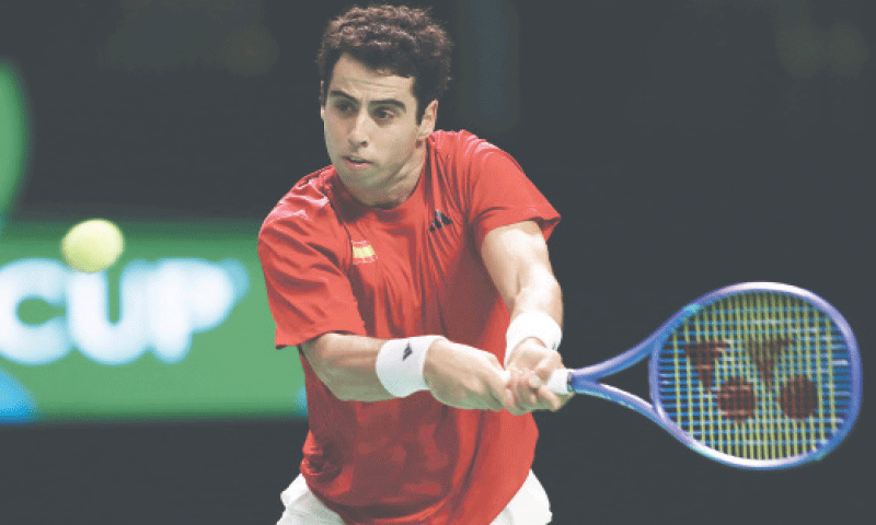 Spain&rsquo;s Jaume Munar in action during his Davis Cup semi-final against Germany&rsquo;s Alexander Zverev.&mdash;Reuters
