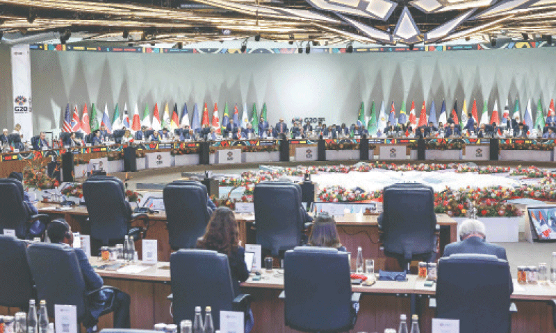 Johannesburg: A general view of the plenary on the second day of the G20 Leaders’ Summit at the Nasrec Expo Centre.—AFP Johannesburg: A general view of the plenary on the second day of the G20 Leaders’ Summit at the Nasrec Expo Centre.—AFP