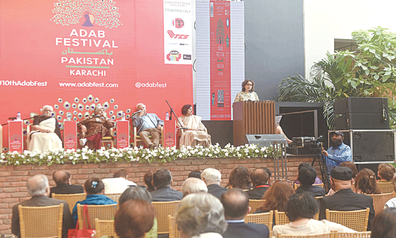 Shandana Minhas speaks at the opening of the 10th Adab Festival | Fahim Siddiqi/White Star Shandana Minhas speaks at the opening of the 10th Adab Festival | Fahim Siddiqi/White Star