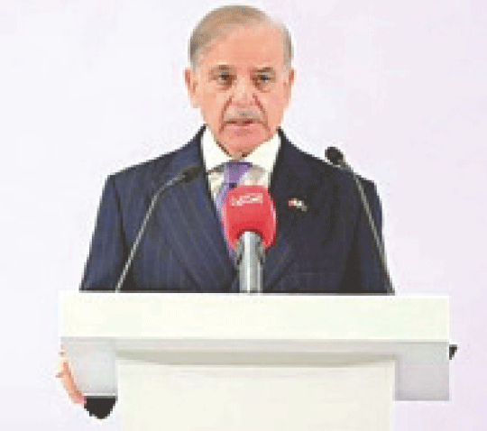 PM Shehbaz addresses businessmen.&mdash;PPI